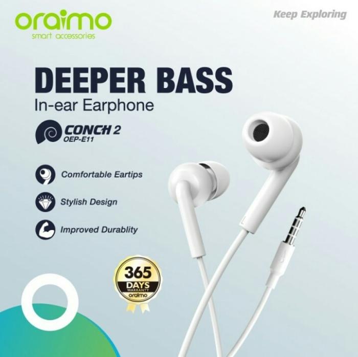 Gambar Oraimo Conch 2 Deeper Strong Bass In-Ear Headset Earphone OEP E11 - Putih dari bogormaster_cs undefined Tokopedia