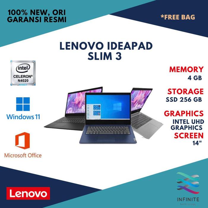 Jual Lenovo IdeaPad Slim Celeron N4020 4GB SSD 256GB Win OHS