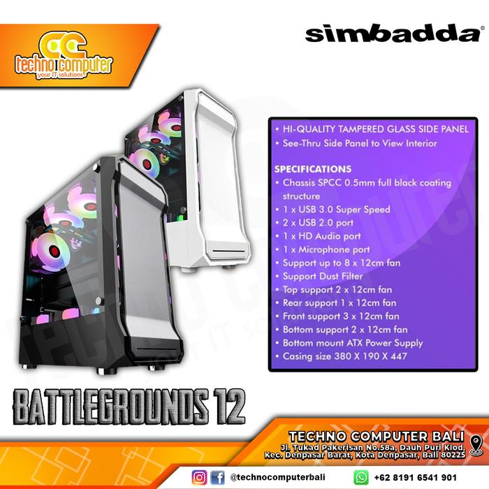 Gambar Casing Simbadda BattleGround 12 BLACK - ATX, mATX Tempered Glass - Hitam dari Techno Computer Bali undefined Tokopedia