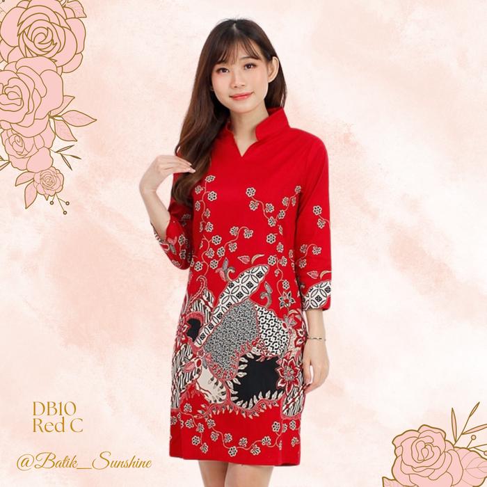 Gambar Dress Batik Wanita DB10 Red C Green C Black C Navy C - RED C dari Batik Sunshine undefined Tokopedia