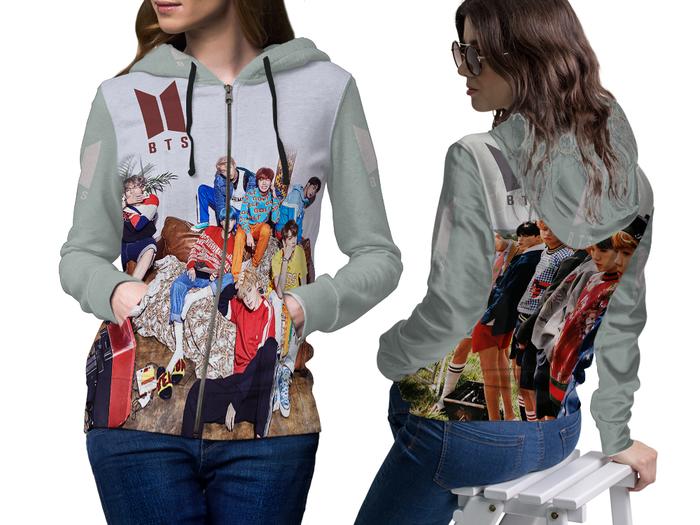 Jual Hoodie Jaket Sweater Perempuan Dewasa Fullprint BTS KPOP A - Main Image