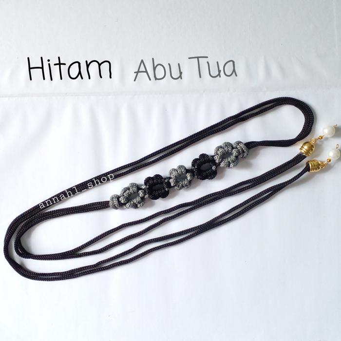 Gambar IKAT PINGGANG WANITA BUNGA MUTIARA RAJUT TALI KUR GESPER AKSESORIS - Hitam dari An_Nahl_shop undefined Tokopedia