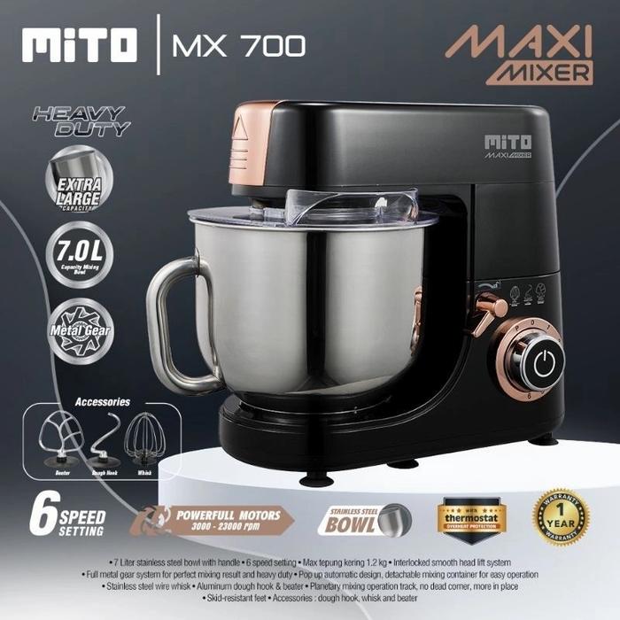Gambar Mito Stand Mixer MX700 Stainless Bowl Mixer Kapasitas 7 LIter MX-700 - Hitam dari amac electronic store undefined Tokopedia