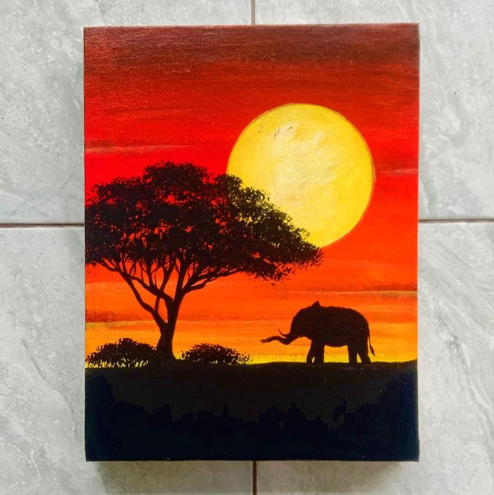 Gambar Lukisan Kanvas Pemandangan Sunset Gajah Aesthetic Ukuran 30x40 cm - SUNSET GAJAH, 30x40 cm dari Lukistore gallery undefined Tokopedia