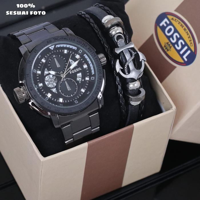 Pria Analog Fossil Bonus Gelang F004 