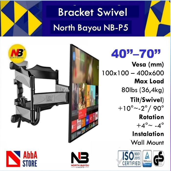 Gambar Nort Bayou NB P6 40-75 Inch Bracket Breket Braket TV NB P6 Swivel - NB P5 40-70" dari Abba Bracket Store undefined Tokopedia