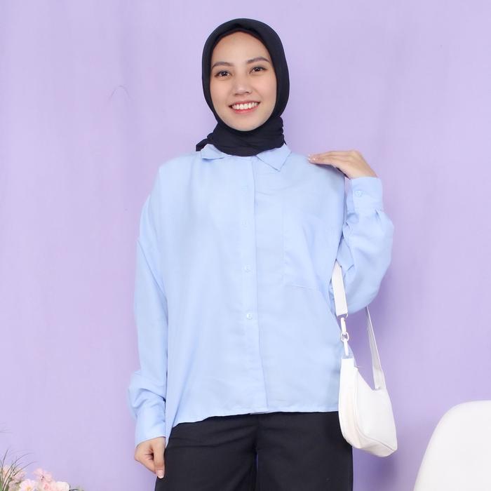 Gambar Goldy Longshirt Oversize | Kemeja Bigsize bahan twiscone - Softblue dari DILTHA_SHOP undefined Tokopedia