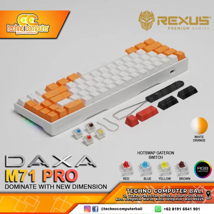 Gambar Rexus Keyboard Wireless Gaming Mechanical Daxa M71 PRO - White Orange, Switch RED dari Techno Computer Bali undefined Tokopedia