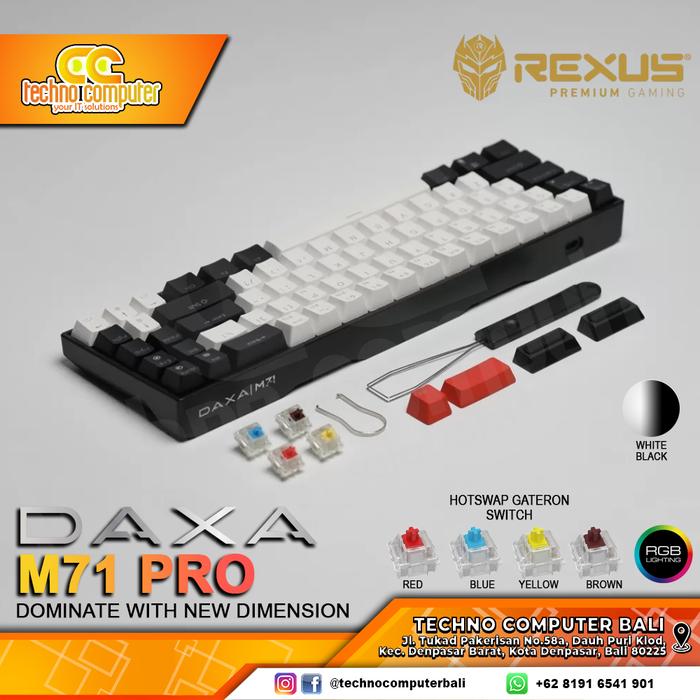 Gambar Rexus Keyboard Wireless Gaming Mechanical Daxa M71 PRO - Black White, Switch BLUE dari Techno Computer Bali undefined Tokopedia