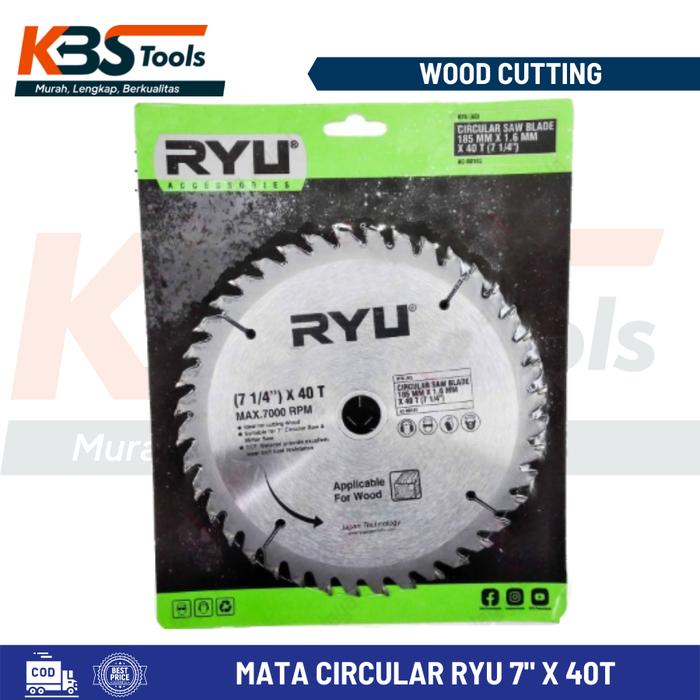 Gambar Mata Gergaji Potong Kayu 7" RYU - Circular Saw Blade Wood TCT 7 Inch - 7" x 40T dari KBStoolsmakassar undefined Tokopedia