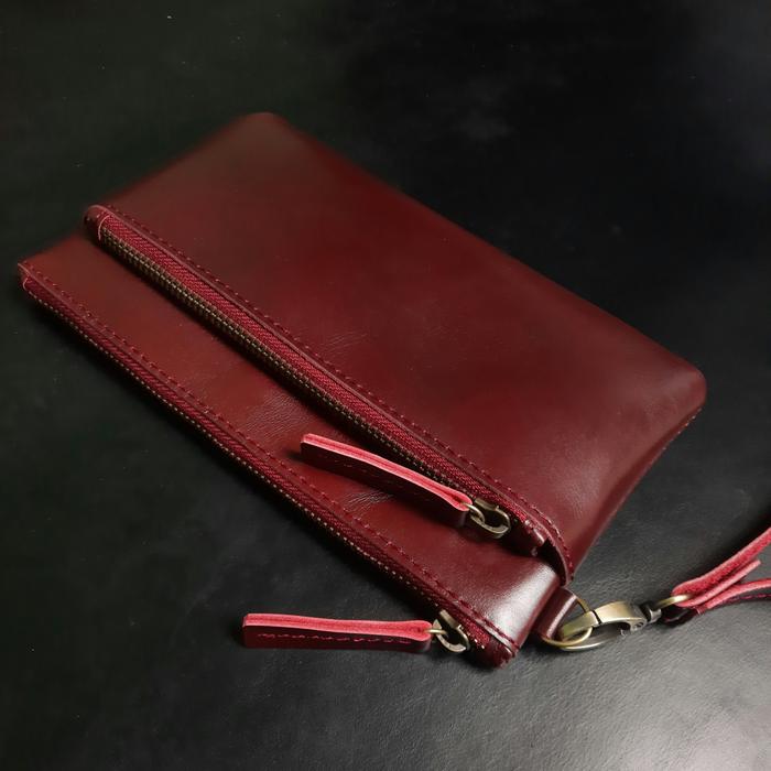Gambar Mini Pouch Kulit Asli - Dompet Hp Kulit Asli - Pouch Mini Kulit Sapi - Maroon dari Junior Leather undefined Tokopedia