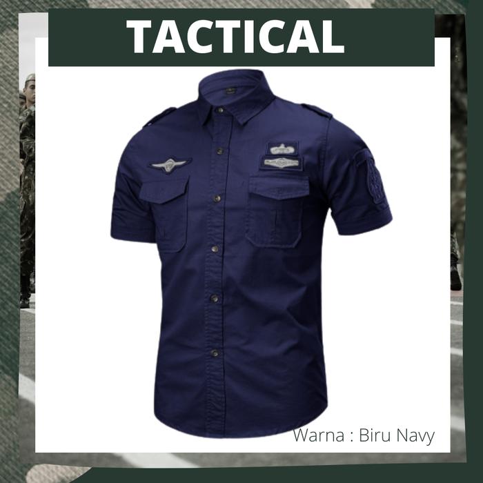 Gambar Baju Kemeja Tactical Lengan Pendek Pria Biru Navy Dongker PDH PDL - Biru Navy, S dari Maxima Lau Shop undefined Tokopedia