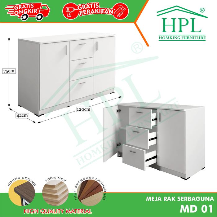 Gambar Meja Rak Kabinet Serbaguna HPL - Coklat Tua Kayu, Model6 dari HOMKING Furniture undefined 5 Tokopedia