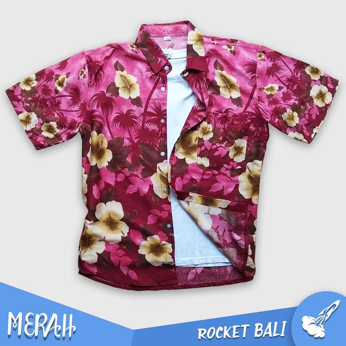 Gambar Kemeja Motif Bunga - Kemeja Hawaii - Baju Pantai Bali - Baju Wanita - Merah, XL dari Rocket Bali undefined Tokopedia