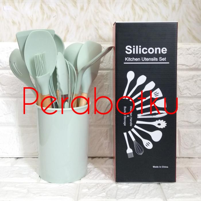 Jual Sodet Sutil Spatula Sinduk Silikon Warna Gagang Kayu Set