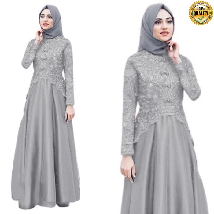 Gambar KAELLA BROKAT MODERN DRESS/GAMIS PESTA MUSLIMAH/ GAUN KEBAYA MODEREN - ABU, M dari Muliya Fashion undefined Tokopedia