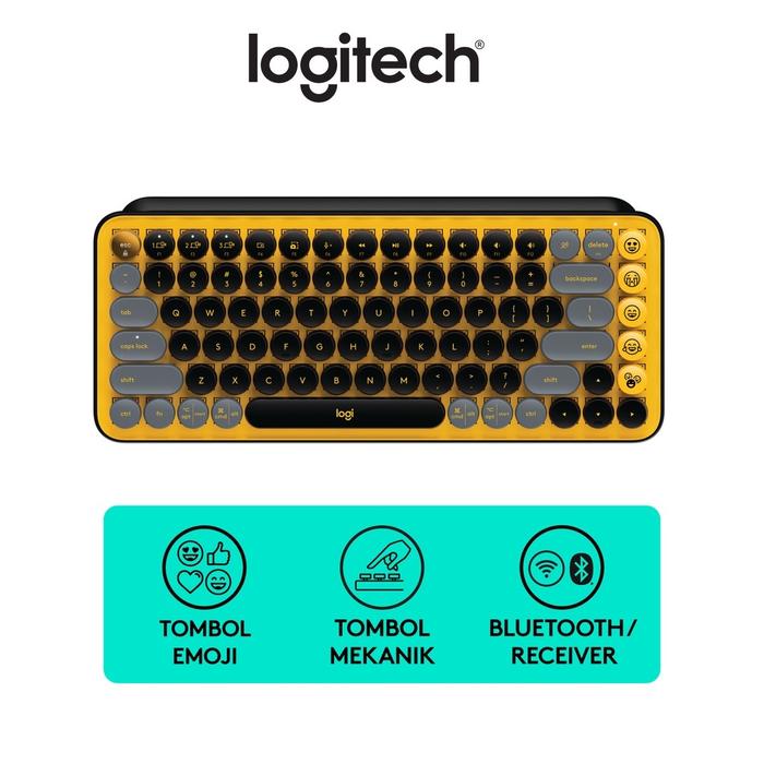 Gambar Logitech POP Keys Keyboard Wireless Mechanical Compact Emoji Keys - Blast Yellow dari onlineretailstore undefined Tokopedia