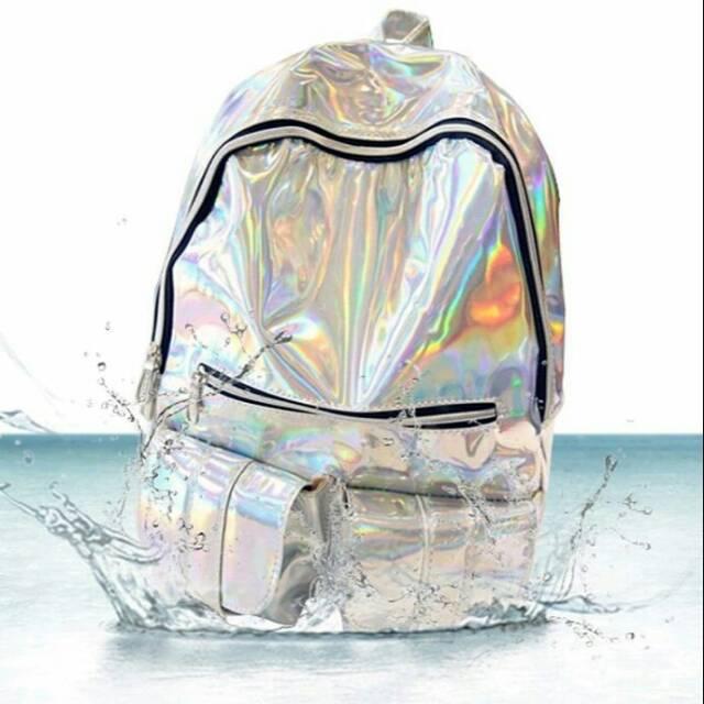 Gambar Tas Ransel Wanita Glowing Korean Style Zippie Hologram COD Berkualitas - Backpack Sekolah - Silver Hologram, 30x25 dari rhuby galery undefined Tokopedia