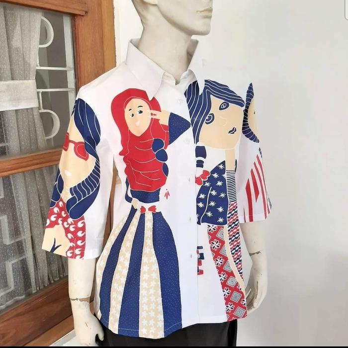 Gambar Atasan blouse wanita modern putih bu tedjo solo beda kemeja dari Wahyu Moro Batik Solo undefined Tokopedia