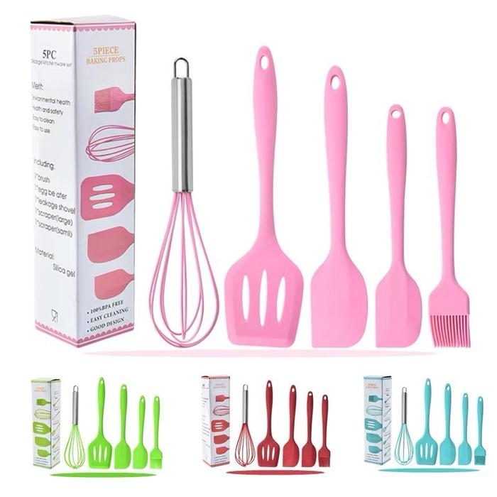 Gambar Baking Set 5 pcs Spatula Set Alat Masak Silikon Set Silicone Utensil - Merah dari Home Decor Zega undefined Tokopedia