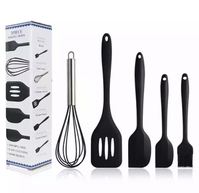 Gambar Baking Set 5 pcs Spatula Set Alat Masak Silikon Set Silicone Utensil - Hitam dari Home Decor Zega undefined Tokopedia