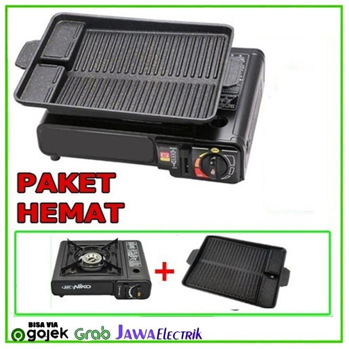 Gambar PAKET KOMPOR PORTABLE NIKO + Grill GFF BBQ Persegi Anti Lengket - +GRILL PERSEGI dari Jawa Electrik undefined Tokopedia