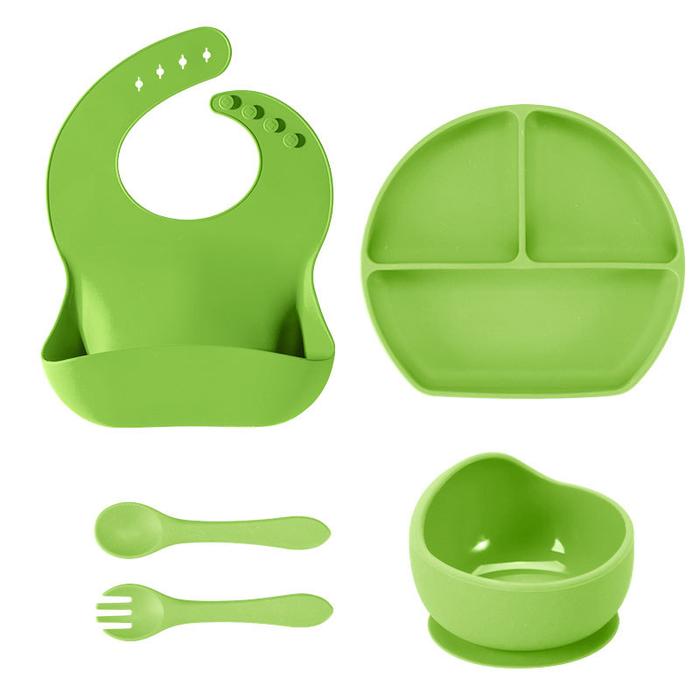 Gambar Baby Feeding Set 5in1 Silicone Set Peralatan Makan Bayi Set Suction - Hijau dari Cascade Equinox undefined Tokopedia