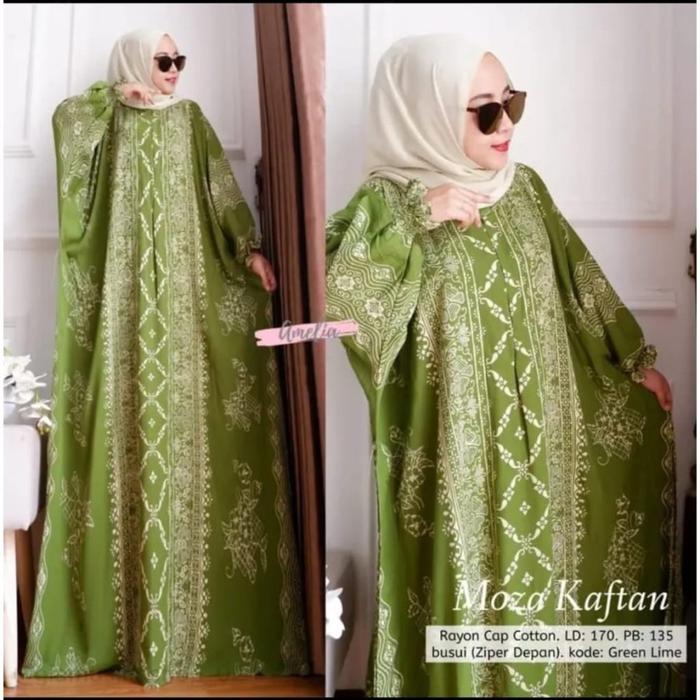 Gambar Kaftan motif moza Arabia / Kaftan Rayon Super / Gamis Kaftan Jumbo - hijau daun, All Size dari Gallery Kantiz undefined Tokopedia