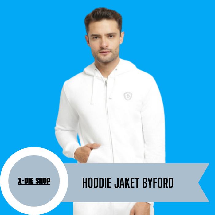 Gambar Jaket Hoodie Pria BYFORD Resleting Zipper Sweater Warna Putih - Putih, S dari X-Die Shop undefined Tokopedia