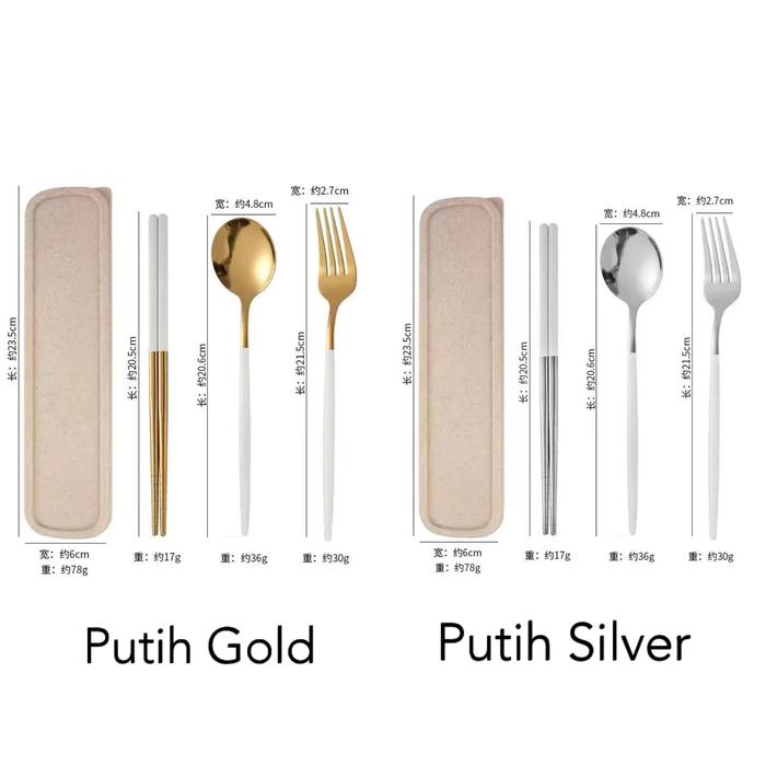 Gambar Alat Makan KOREA Cutlery Set Sendok Garpu Sumpit Portable 1 set wadah - Putih, SILVER dari Skymoonshop undefined Tokopedia