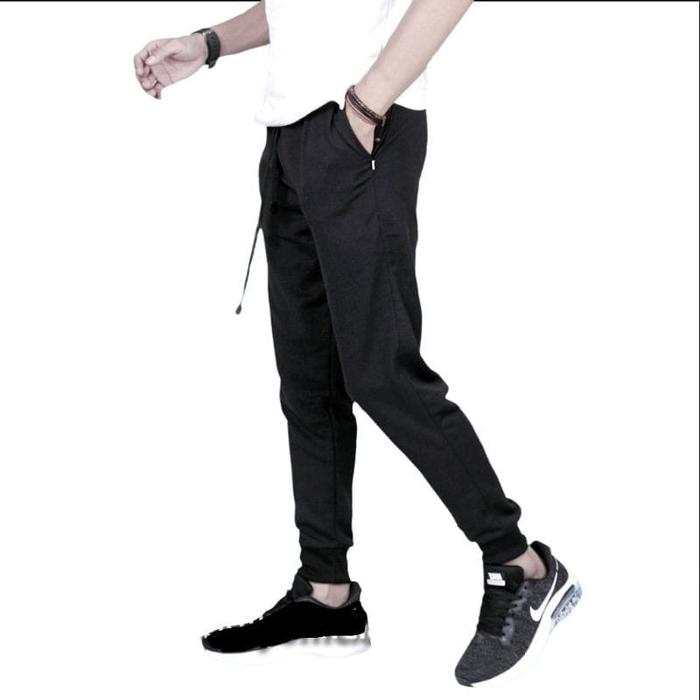 Celana Panjang Jogger Pria Casual Polos Premium Baby Terry Joger Pants  Hitam Polos, S