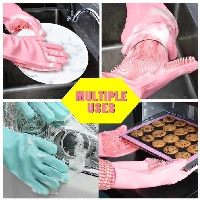 Gambar Sarung Tangan Silikon Gloves Tebel Tahan Panas Spons Cuci Piring Scrub - Random dari Home Decor Zega undefined Tokopedia