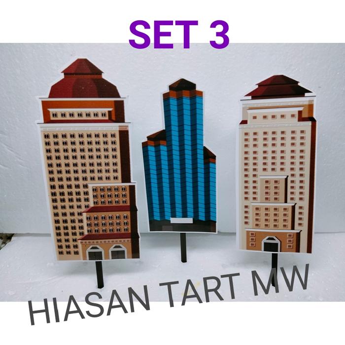 Gambar Cake Topper Gedung Bertingkat / Hiasan Kue Kertas - Set 3 dari hiasantartmw undefined Tokopedia