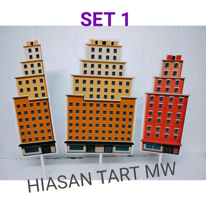 Gambar Cake Topper Gedung Bertingkat / Hiasan Kue Kertas - Set 3 dari hiasantartmw undefined 4 Tokopedia