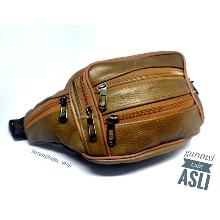 Gambar Waistbag bag / tas pinggang pria kulit asli polos / tanpa merk - cokelat muda dari barangbagus shop undefined Tokopedia