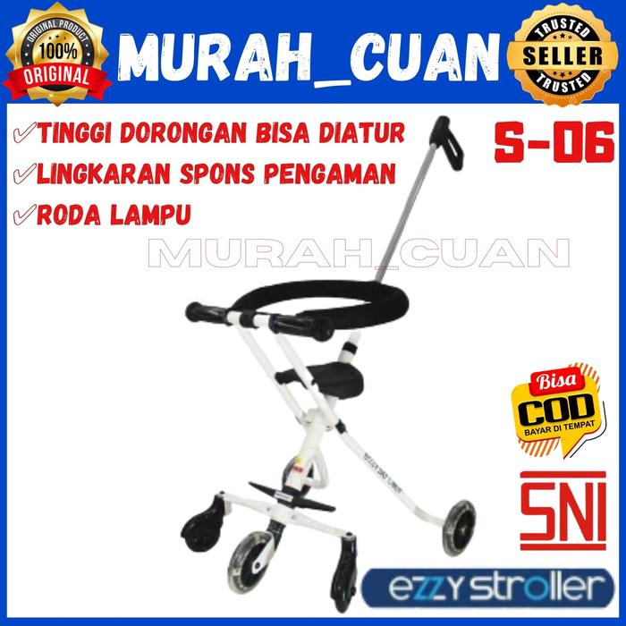 Gambar Dorongan Bayi PMB EZZY STROLLER S O5 Roda 3 Lampu Kursi Dorong Anak - PUTIH - S06 dari MurahcuanBike undefined Tokopedia