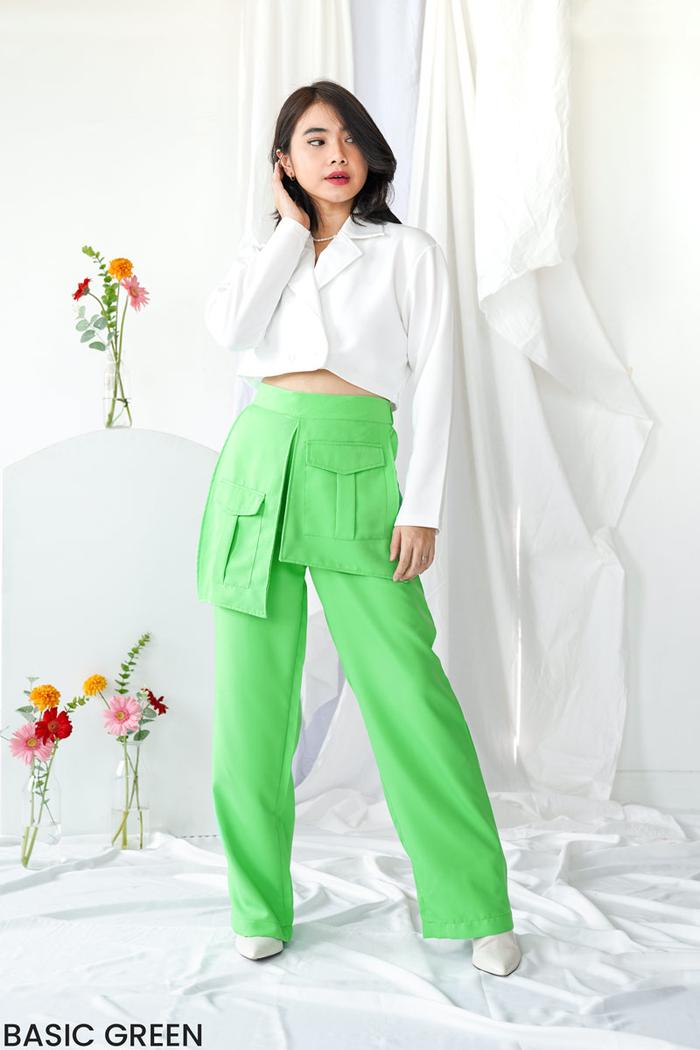 Gambar Bess Palazo Pocket Pants - Basic Green dari woopfashion undefined Tokopedia