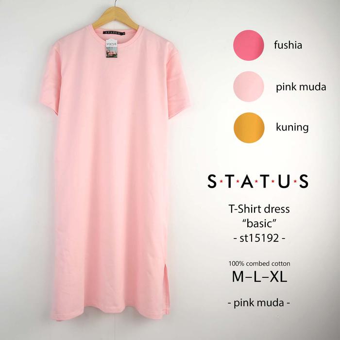 Gambar STATUS KAOS T SHIRT DRESS WANITA OVERSIZE LENGAN PENDEK st15192 PINK - M dari Gantibajuid undefined Tokopedia