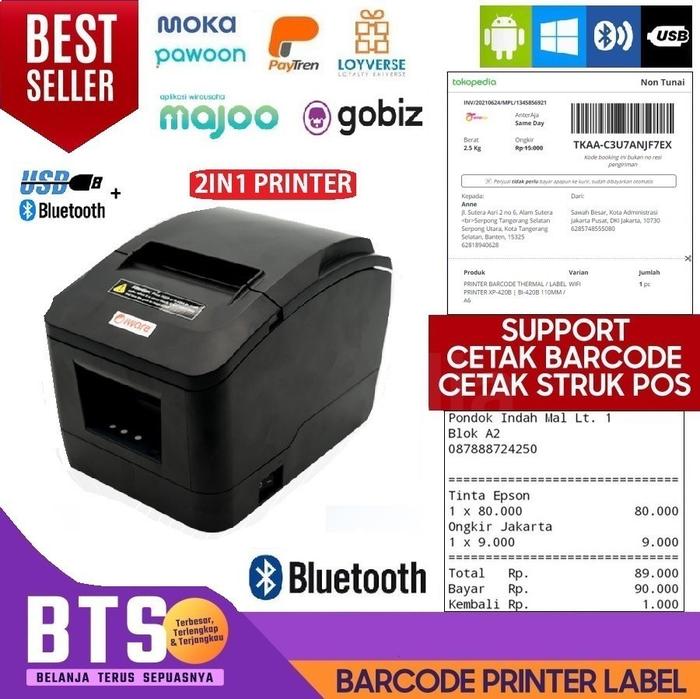 Gambar PRINTER BLUETOOTH STRUK KASIR BARCODE LABEL STICKER AUTOCUTTER - 80MM dari GOLDEN NIRWANA 57 undefined Tokopedia
