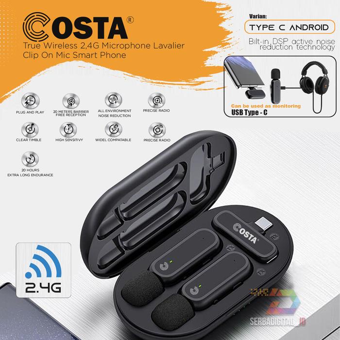 Gambar COSTA True Dual TX Wireless Mic Super Lavalier Clip On Smart Phone - Type C android Microphone Mikrofon - Type C android dari Serbadigital ID undefined Tokopedia