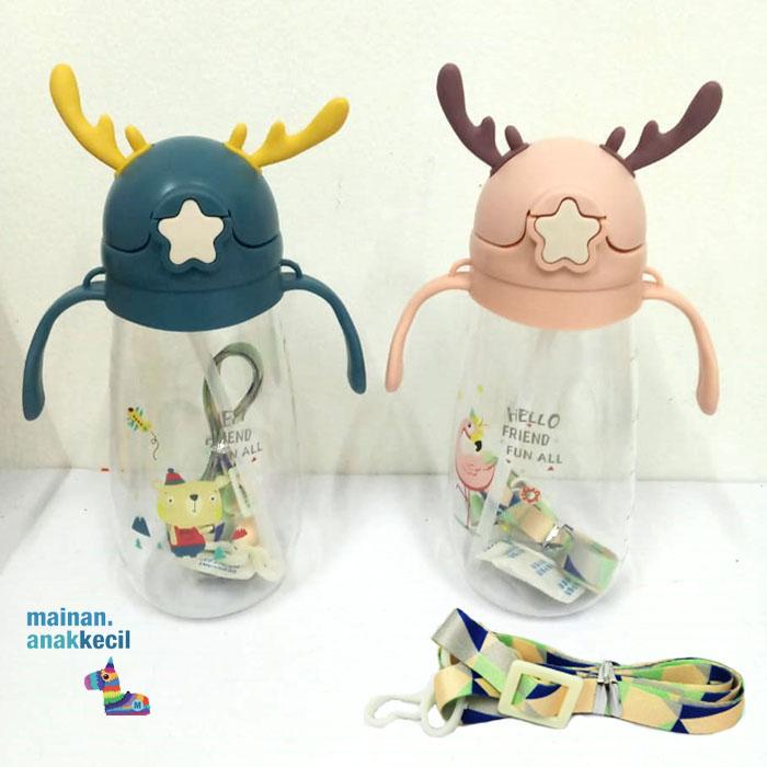 Gambar BOTOL MINUM ANAK KARAKTER RUSA KELINCI DAN BEBEK FREE SEDOTAN DAN TALI - TIPE RUSA 500ML dari Enzy Store_NEW undefined Tokopedia