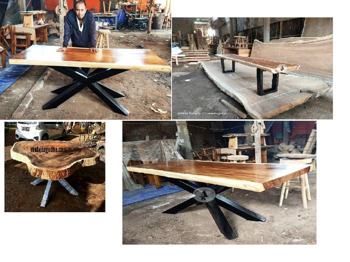 Gambar Meja makan dan tamu kayu trembesi kaki besi silang - Set meja dari mebelagedhe undefined Tokopedia