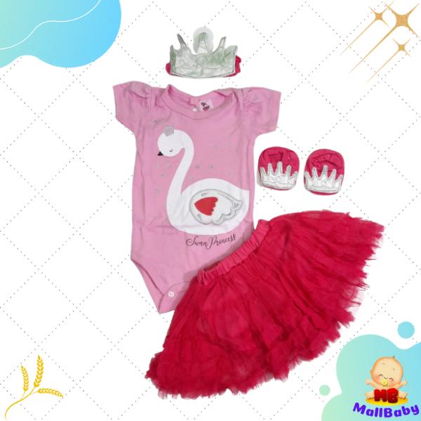 Gambar Baju Bayi Perempuan 0 3 6 9 12 Bulan Set Jumper Rok Swan Princess - Pink (DC4) dari Mall-Baby undefined Tokopedia