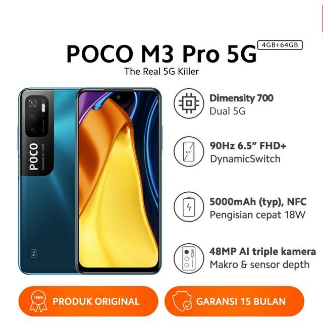 Gambar POCO M3 Pro 5G (4GB+64GB)Dimensity 700 48MP AI Triple Kamera - Cool Blue dari Gold Media undefined Tokopedia