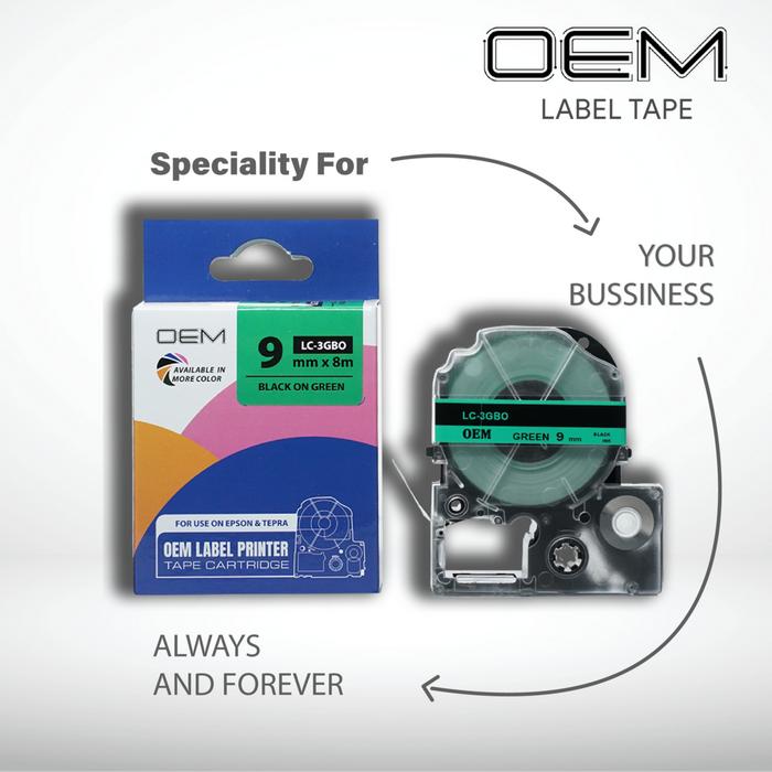 Gambar OEM TAPE 9mm X 8m untuk EPSON PRINTER LABEL - Black On Green dari MUJITECH undefined Tokopedia