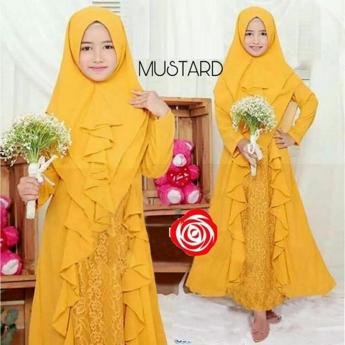 Gambar baju gamis anak perempuan syari set hijab Yolan 9-12 tahun bhn jersey - mustard dari DI BLOKIR PERMANEN 214 undefined Tokopedia