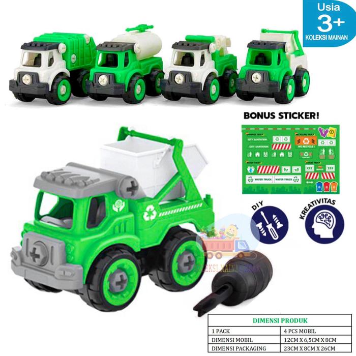 Gambar Mainan edukasi anak DIY truk sampah kebersihan mobil bongkar pasang dari Koleksi Mainan Anak undefined Tokopedia