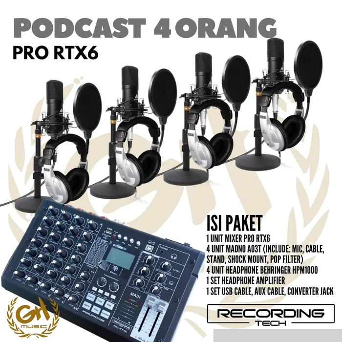 Gambar RECORDING TECH PRO RTX6 PLUS MAONO A03T, PAKET PODCAST 4 ORANG KOMPLIT - HPM1000 dari GH Music Store undefined Tokopedia