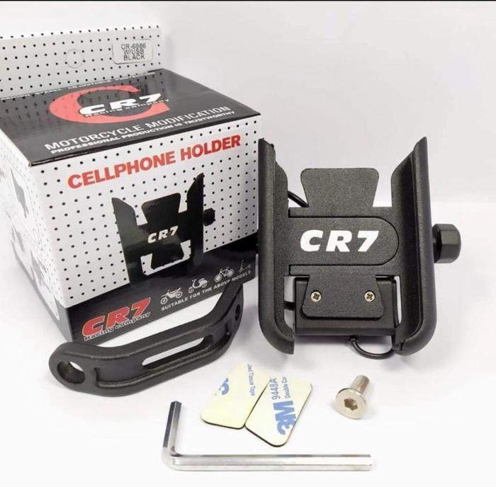Gambar Mounting Holder Handphone Holder HP Phone Holder Stang Sepeda Motor - USB Spion CR7, Hitam dari Podium Variasi undefined Tokopedia