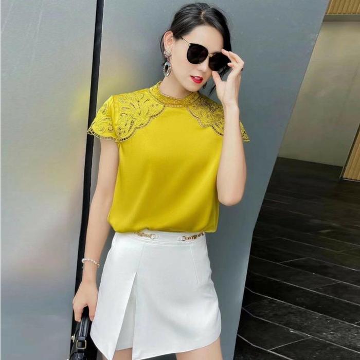 Gambar 1292 Atasan BELLEDONA Embroidered/Blouse Satin Bordir Import Premium - Mustard dari Tyna Fashion Shop undefined Tokopedia